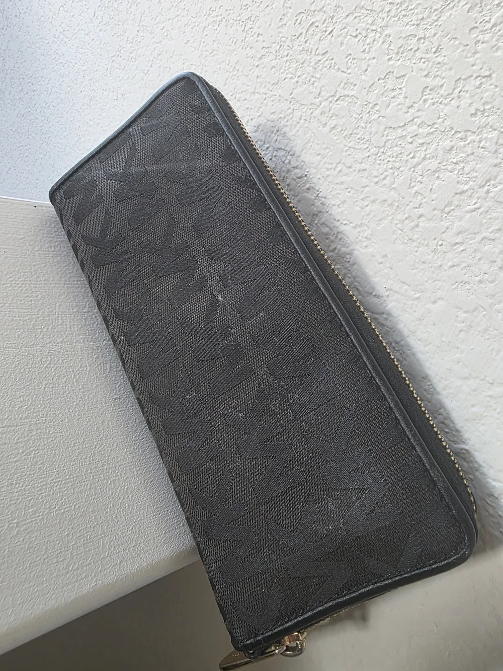 Michael Kors Black and Gold Logo Zip Around Wallet